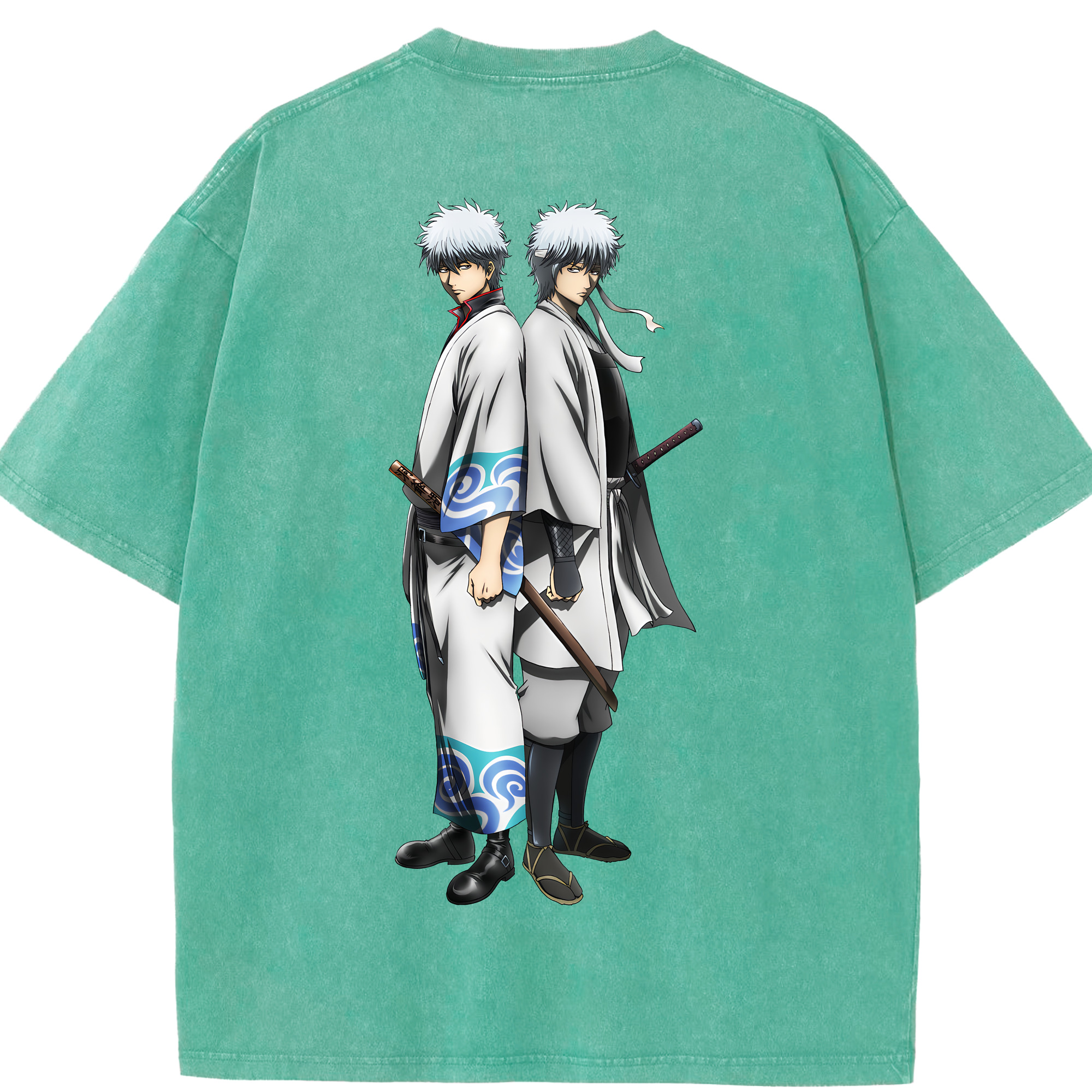 （画像用） ぎんたま 坂田銀時（さかたぎんとき） 神楽 志村新八（しむら しんぱち） GINTAMA Sakata Gintoki Kagura Shimura Shinpachi 綿100% ヴィンテージ風 半袖Tシャツ（背面プリント）